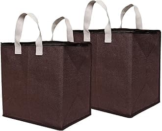 DOUBLE R BAGS Multipurpose Storage Organizer with Jute Reinforced Cotton Handles & Thick Base (Brown, 43x28x43 cm) | Zip Closure Bag for Clothes, Toys, Blankets | 1 Compartment, Pack of 2