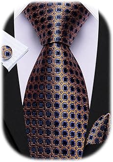 Barry.Wang Classic Mens Ties Silk Necktie Pocket Square Cufflinks Set Woven Designer Wedding Business, Deep Teal Brown