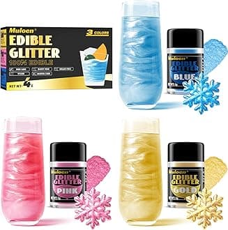 Edible Glitter, 3 Colors 100% Edible Glitter for Drinks, Cake Decorating Supplies, Cookie Decorating Supplies, Strawberries, Cookie, Cocktails, Chocolate, etc. Luster Dust Edible(4g per Bottle)