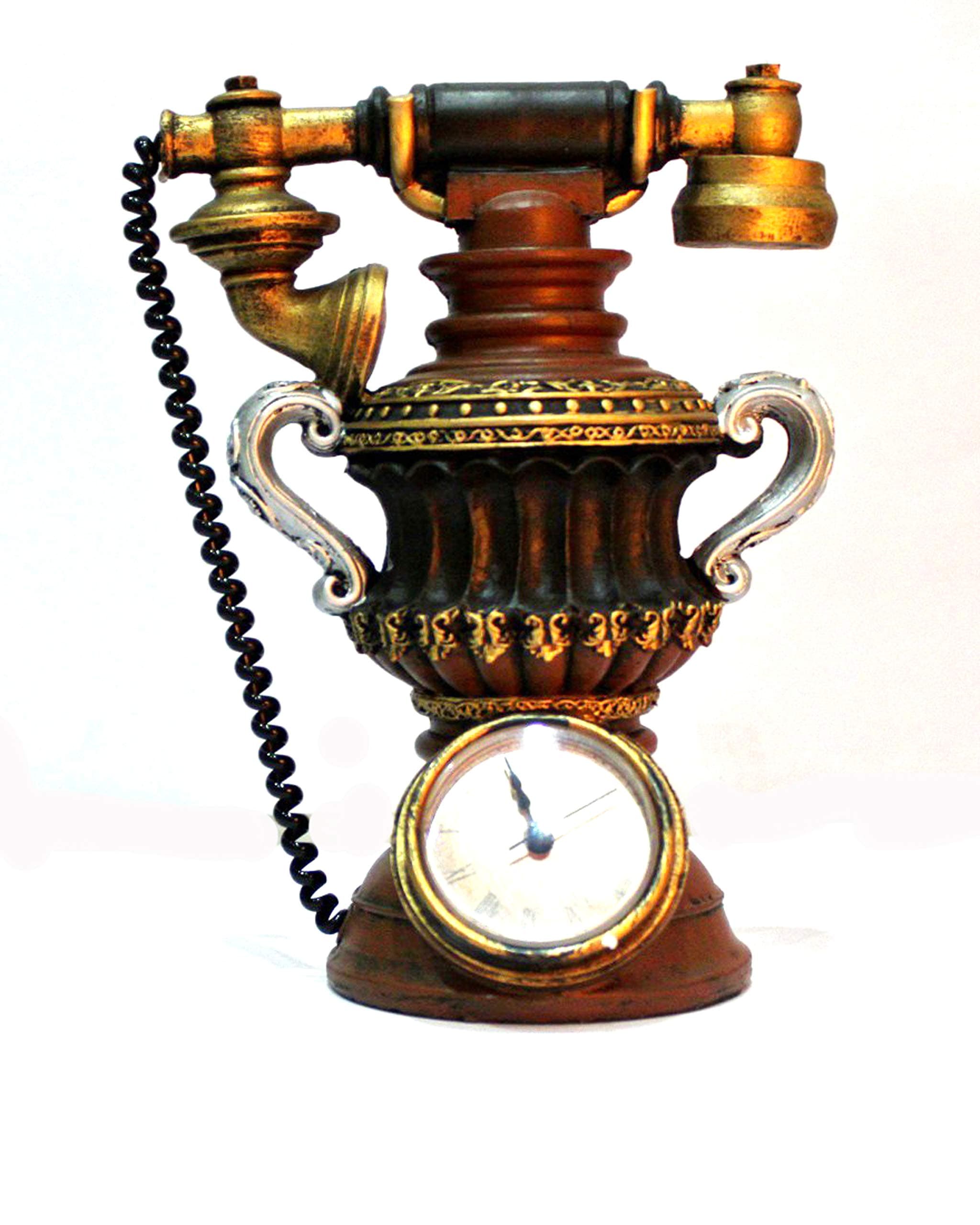 Catchin24 Recycled Material Telephone Table Clock (Brown_24 x 16 x 11 cm)