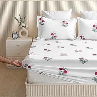 HOMEMONDE 100% Cotton Fitted Bed Sheet for Single Size Bed, Floral Printed All Around Elastic Bedsheet (72 x 36 Inches) with 1 Pillow Cover | Perfect for Home Decor & Gifting