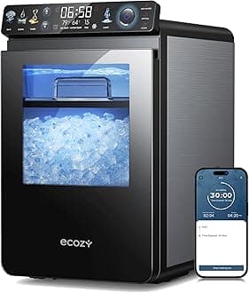 ecozy Smart Nugget Ice Maker Countertop, First Full-Color Smart Panel Ice Machine with APP Control, Double-Layer Insulation, 44 lbs/24H Soft Pellet Chewable Ice, Pull-Out Water Tank, Self-Cleaning