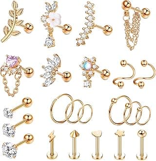 Cartilage Earrings for Women 16G - Conch Helix Tragus Earrings Piercing Jewelry Hypoallergenic Surgical Stainless Steel Cartilage Flat Back Stud Earring Push in Nose Studs Labret Jewelry