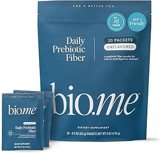 Bio.me Daily Prebiotic Fiber Powder Unflavored - 20 Travel Packs, 7g Per Serving - Soluble & Insoluble Fiber Supplement for Women & Men - Digestive Health & Gut Health - GLP-1 Friendly, Sugar Free