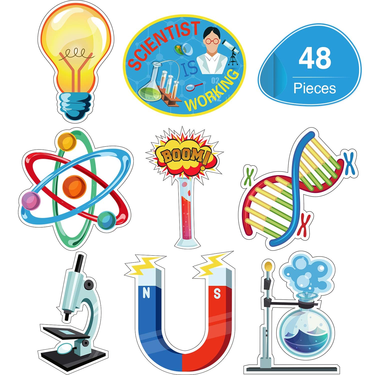 48 Pieces Science Bulletin Board Sets Laminated Science Cutouts Lab Cutouts Science-Theme Party Cutouts for Science Class School Classroom Bulletin Board Office Party Decoration Supplies, 8 Designs