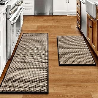 eqivei Kitchen Rugs and Mats Non Skid Washable Set of 2 PCS, Absorbent Runner Rugs for Kitchen, Front of Sink, Kitchen Mats for Floor, 17.3"x 47"+17.3"x 29" (Black)