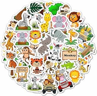 BulbaCraft 100Pcs Safari Animal Stickers, Jungle Stickers, Safari Party Favors, Jungle Birthday Party Decorations, Gifts for Women & Men