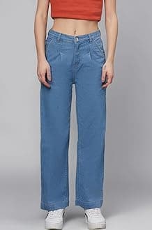 KOTTY Women’s High Rise Cotton Blend Solid Jeans|Stylish Comfortable Regular Fit Denim for Women