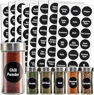 Talented Kitchen (126 CHALKBOARD LABELS) - 126 Chalkboard Spice Label: 96 Spice Names + 18 Blank Write-On Labels +Numbers +Pantry Food Black Chalk Sticker Water-Resistant Stickers for Jars Cani...