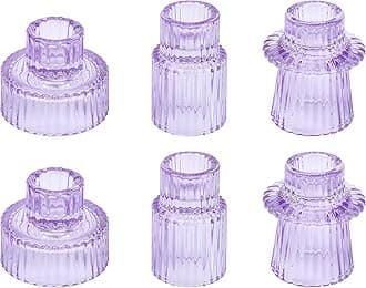 Vixdonos Taper Glass Candlestick Holders Tealight Candle Holders for Table Centerpieces, Wedding Decor and Dinner Party (6 Pcs, Purple)