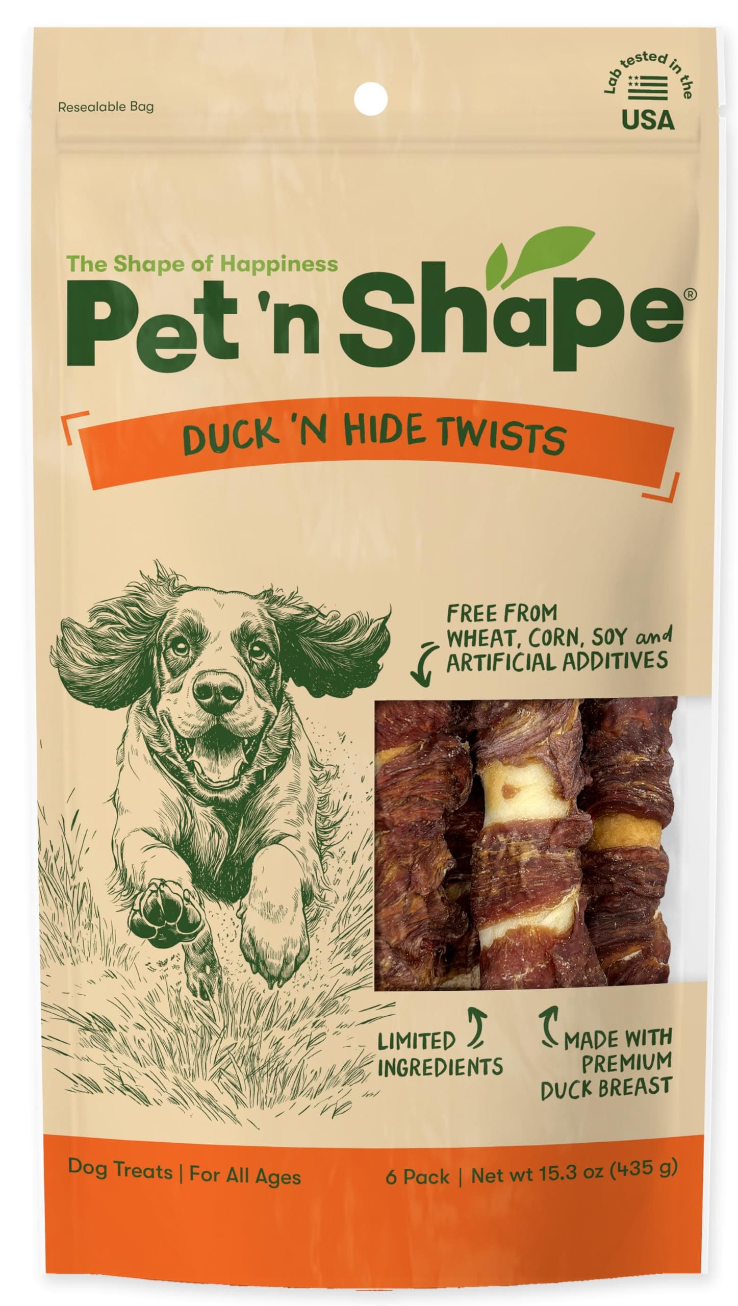 Duck 'n Hide Twist - Duck Wrapped Rawhide Natural Dog Treats, Large, 6 Count