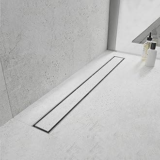Linear Shower Drain 32 inch with Modern Flat&Tile-Insert Cover, Professional Brushed 304 Stainless Steel, High Flow, Hair Catcher Shower Drain.