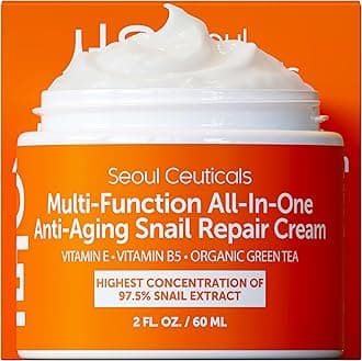 – SeoulCeuticals Snail Repair Cream Moisturiser – 97.5% Snail Mucin Korean Skincare Day and Night Cream – Powerful All-In-One Organic Anti-Ageing Snail Moisturiser For Brightening and Hydrating, 60ml