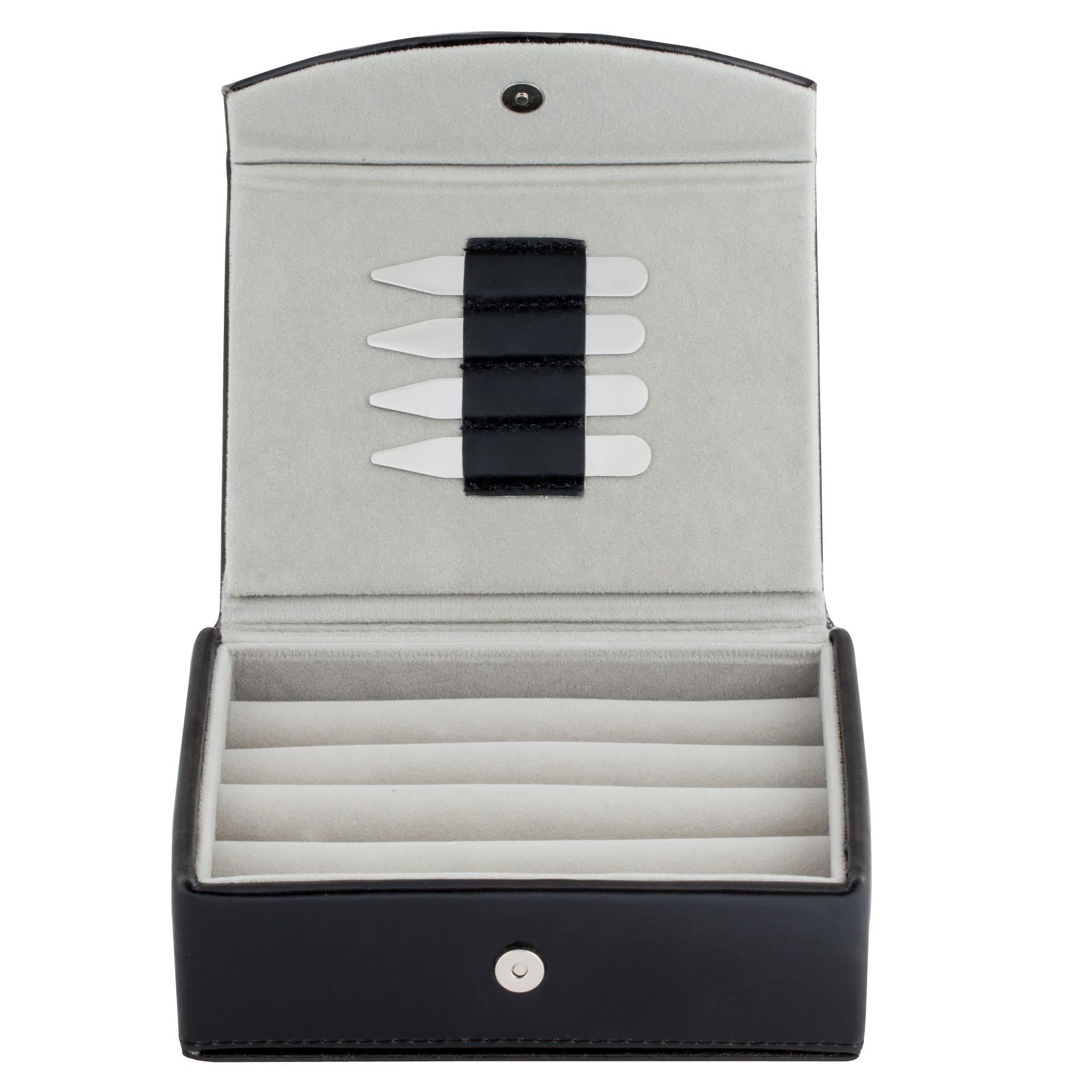 Cuff-Daddy Mens Leather Travel Cufflinks Ring Storage Box Case Includes 2 Sets Metal Collar Stays - Holds 9 To 12 Pairs - ‎5.75 x 4.75 x 1.75 inches Holder Organizer