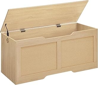 HOOBRO Storage Chest, 43.3" Storage Bench, Rattan-Like Storage Trunk, Sturdy Entryway Bench Supports 220 lb, Shoe Bench, Safety Hinge, U-Shaped Opening, Easy Assembly, Natural NL22CW01