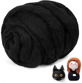 – Azonee Natural Wool Roving, Wool Roving 100% Natural Wool Yarn for Spinning & Knitting Wool for Needle Felting, Wet Felting, handcrafts for Beginners (Black, 200g)