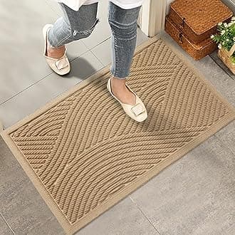 Sturdy Front Door Mat, Absorbent Muddy Dirt Resist Welcome Door Mats Outdoor Indoor, Stain and Fade Resistant, Non-Slip Backing Entry Mat Low Profile Doormat for Entryway, 29×17, Beige