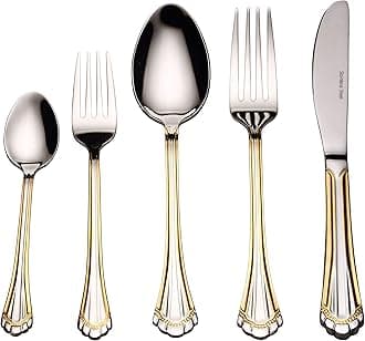 Flatware Set 20-Piece Service for 4, 18/10 Stainless Steel Silverware Cutlery, 24k Gold Plated Accent (gold sets) (Grand)