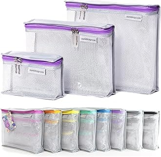 Travel Toiletry Bag Set of 3 – Clear TSA Approved Toiletry Bags for Women – Reusable Water-Resistant Makeup Organizer Pouches for Skincare, Cosmetics, Travel Accessories, Airport Packing - Purple