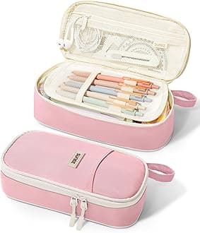 SUNEE Cute Pencil Case, Aesthetic Pen Pouch, Colored Large Pencil Bag with Zipper, Kawaii Stationery Storage and Organizer, School Supplies for Teen and Adult Girls, Pink