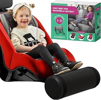 Car Foot Rest with Extra Long Straps - Adjusts to Any Carseat or Toodlers Booster Seat - Black Leather Leg Rest for Kids