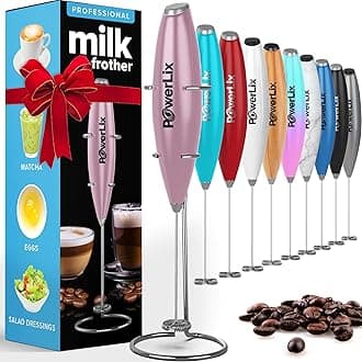 PowerLix Milk Frother Handheld Whisk - Electric Milk Frother Foamer with Stainless Steel Stand,15-20s, Powerful 19000rpm, Mini Drink Mixer Coffee Frother for Latte, Cappuccino, Hot Chocolate