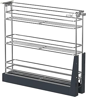 Pull Out Spice Rack for Narrow Cabinet (4⅛" W X 19⅔" D), Heavy Duty 3 Tier narrow PullOut Cabinet Organizer and Slide Out Shelves for inside Base Cabinets, Filler Pantry Storage