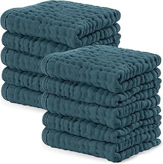 Comfy Cubs Muslin Baby Washcloths 10 Pack - Soft 6-Layer Cotton Wash Cloths for Sensitive Skin - 10"x10" Large, Gentle, Absorbent Infant Essentials for Newborn and Toddlers - Neptune