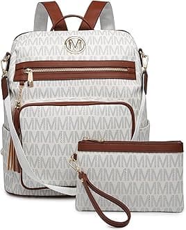 Women Fashion Backpack Purse Convertible Large Rucksack Versatile Travel Shoulder Bags Handbag Set with Tassel, White, 13.5" L x 6" W x 14.25" H, Rucksack Backpacks