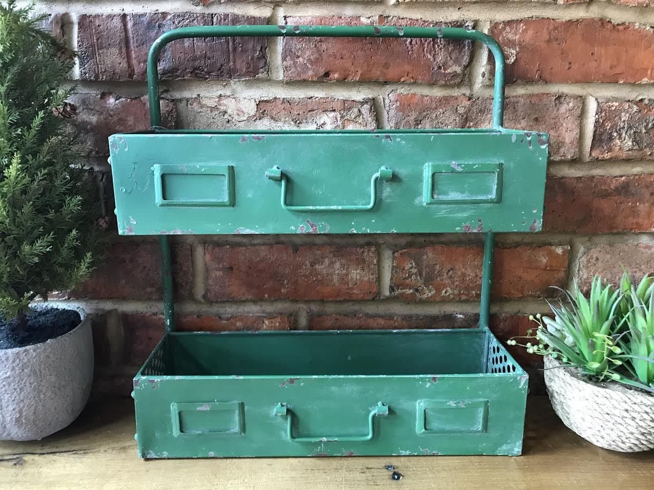 Retro Industrial 2-Shelf Wall Shelf Unit Storage Rack Shelving Cabinet Green