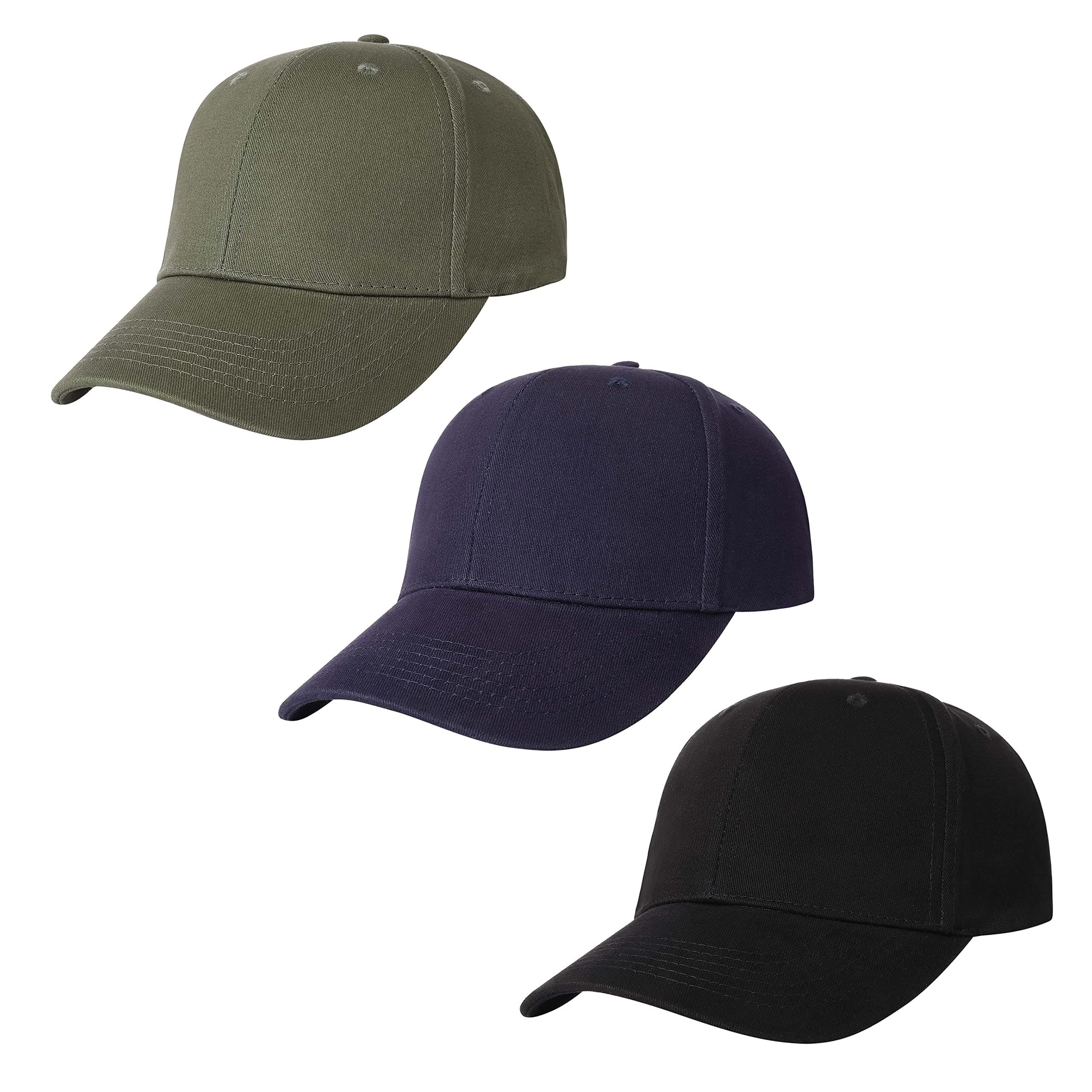 AOSMI 3 Pack Plain Cotton Strapback Baseball Hat Adjustable One Size Fits Most Low Profile Blank Team Ball Caps for Men Women