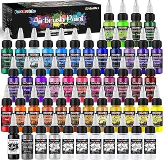 - FansArriche Airbrush Paint, 44 Colors with 6 Thinners Acrylic Air Brush Paint Set, Ready to Spray Water-Based Opaque & Neon & Iridescent Acrylic Paint for Beginners, Artists, 20 ml/Bottle