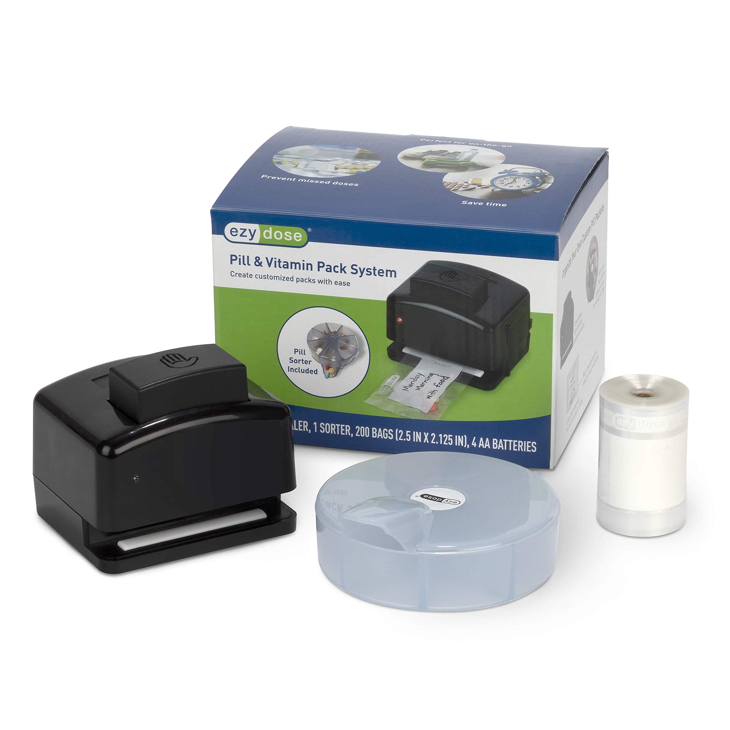 Pill Suite Weekly (7-Day) Pill Organizer, Vitamin and Medicine Packaging System for Travel, Includes Sorter, Sealer, Batteries, and 200 Easy-Tear Pill Pouches, BPA Free