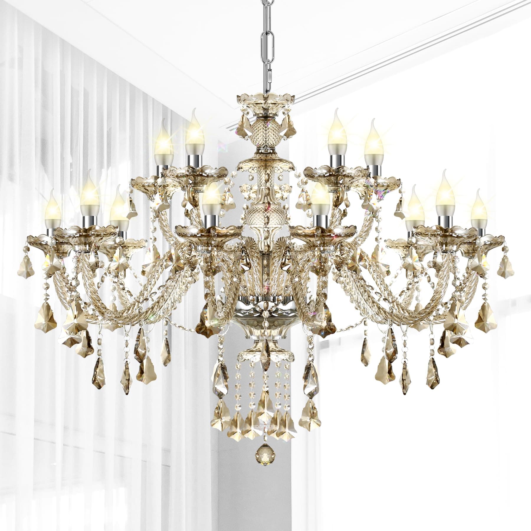 XuanYue Cognac Chandelier Light Ceiling Light k9 Crystal Ceiling Light E14 Bulbs (15 lights)