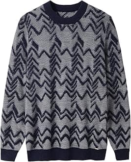 Men's Retro Argyle Sweater Long Sleeve Loose Crewneck Pullover Sweater_Dark Blue_Medium