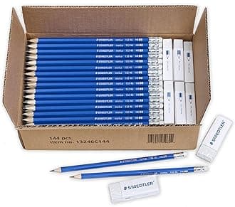 Norica #2 HB Pencils Class Pack with Erasers, 144-Count School Supplies Set, Break-Resistant Lead, Pre-sharpened bulk back with PVC-Free Erasers