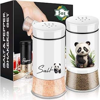 Panda Salt and Pepper Shakers Set,5 oz Glass Bottom Salt Pepper Shaker with Stainless Steel Lid Kitchen Decor and Accessories Refillable Design(Panda Sitting)