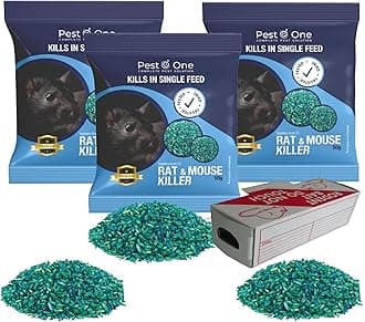 Rat & Mouse Poison Bait Grains - Maximum Strength Strongest Rodent Single Feed Killer All Weather 150g (3x50g) with 1 Rodent Cardboard Box