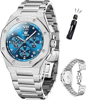 OLEVS Mens Watches Octagonal Luxury Stainless Steel Dress Watches for Men Quartz Analog Large Face Luminous Relojes para Hombres