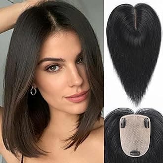 starluck Human Hair Toppers for Women Real Human Hair No Bangs 4 * 5.5 inch Base 12 inch SilkHug Topper for Women with Thinning Hair Cover Grey Roots(Natural Black)