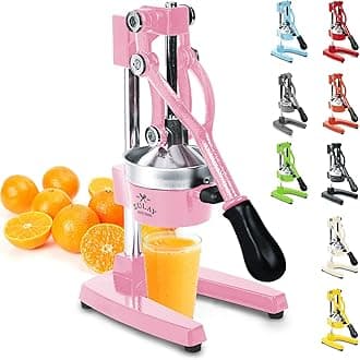 Zulay Professional Citrus Juicer - Manual Citrus Press and Orange Squeezer - Metal Lemon Squeezer - Premium Quality Heavy Duty Manual Orange Juicer and Lime Squeezer Press Stand, Pink