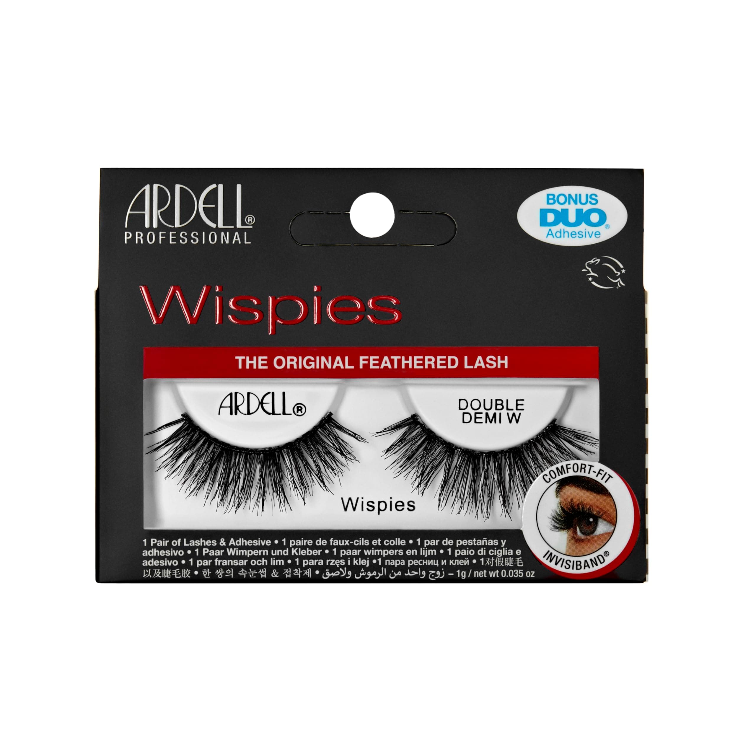 Double Demi Wispies False Eyelashes, Duo Adhesive Included, Full Volume Medium Length, Vegan Friendly, 1 Pair (Pack of 1)