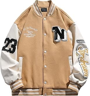 Mens Varsity Letterman Jackets: Vintage Streetwear Baseball Bomber Jacket for Men Women Casual Leather Sleeves Coat