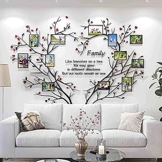 DecorSmart Love Family Tree Wall Decor Picture Frame Collage Removable 3D DIY Acrylic Wall Stickers for Living Room with Red Heart and Quote Family Like Branches on a Tree