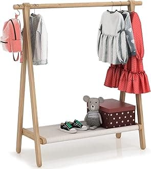 VOGUSLAND Dress up Rack, Child Garment Rack, Kids Clothing Rack with Storage Shelf (Natural Beech, 38" L x 14.5" W x 40" H)