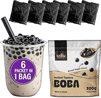 Fusion Select Instant Boba - No-Cook Instant Tapioca Pearls for Bubble Tea Drinks, Hot or Cold Sweet Milk Beverage - Microwave or Heat With Boiling Water - Real Brown Sugar Flavored Balls (6)