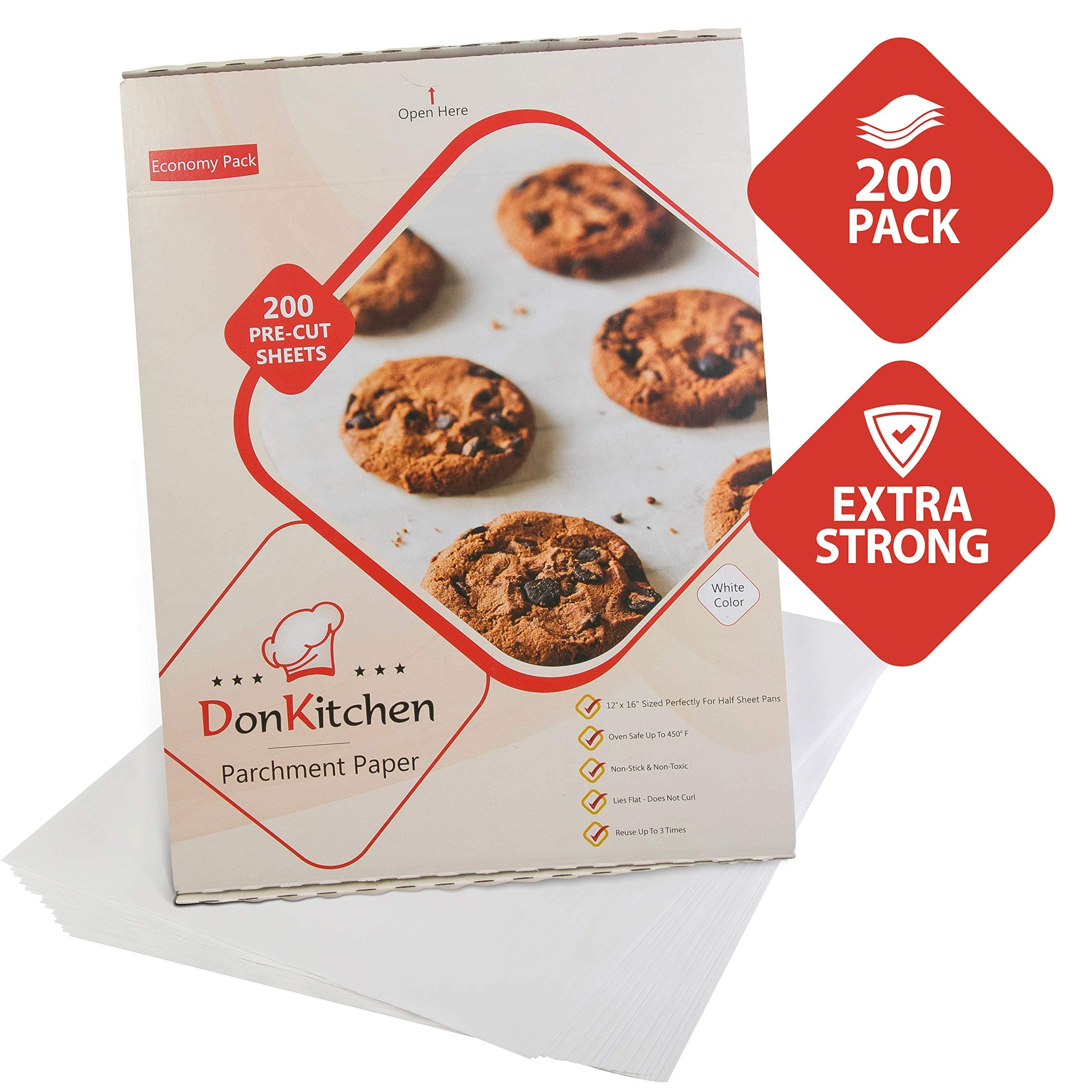DonKitchen, Parchment Paper Sheets-200 Count, 12x16 inch Parchment Baking Paper Fit for Half Sheet Baking Pan