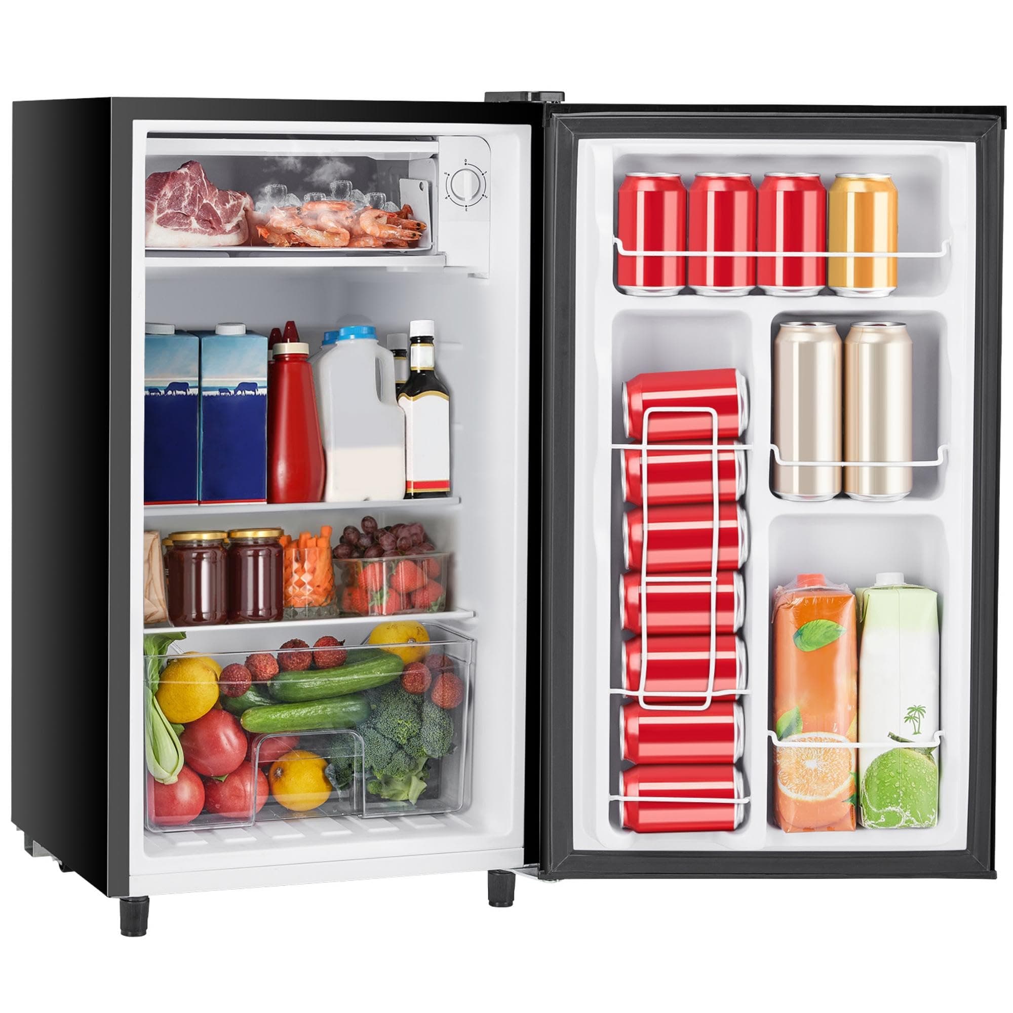 3.2 Cu.Ft Mini Fridge with Freezer Small Refrigerator Single Door Adjustable Thermostat Energy-efficient Low Noise, Compact Fridge for Bedroom, Office, Dorm (Black)