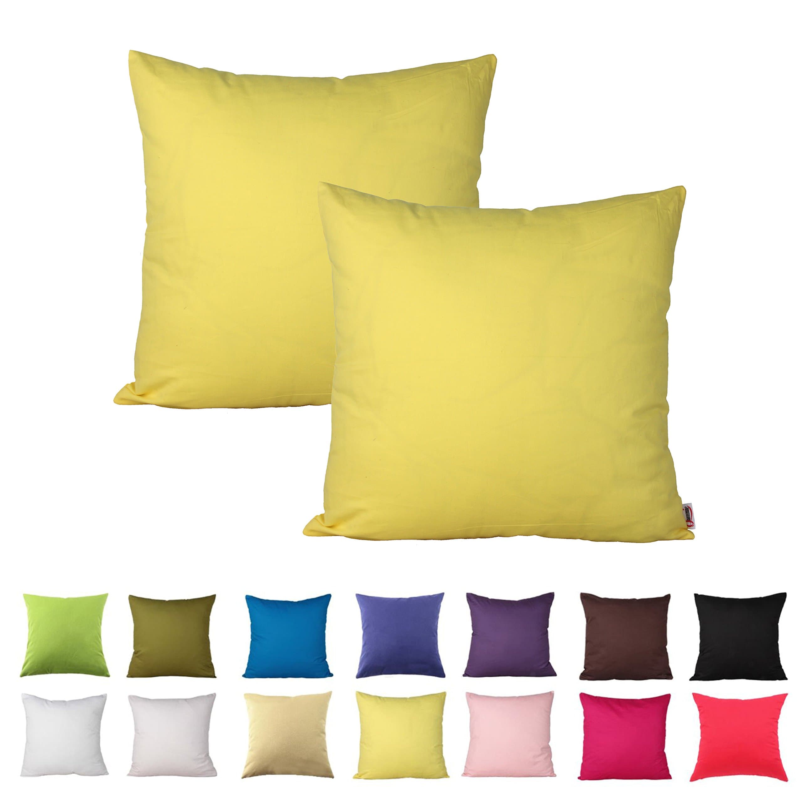 Queenie - 2 Pcs Solid Color Cotton Decorative Pillowcase Cushion Cover for Sofa Throw Pillow Case Available in 14 Colors & 5 Sizess (26 x 26 Inch (65 x 65 cm), Luminous Yellow)