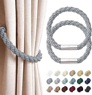 NICEEC 2 Pack Strong Magnetic Curtain Tiebacks Modern Simple Style Drape Tie Backs Convenient Decorative Weave Rope Curtain Holdbacks for Thin or Thick Home & Office Window Draperies (Dark Grey)